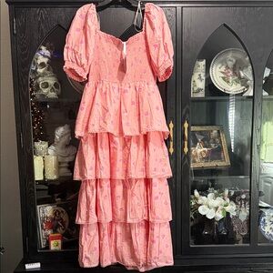 Pink Tiered Floral Dress